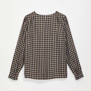 Loft Shimmer Plaid Pleated Blouse Forever Navy